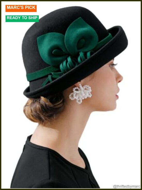 Vintage Wool Felt Bucket Cloche Bowler Church Wedding Fascinator Hat Winter